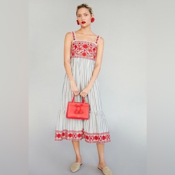 kate spade Dresses & Skirts - Kate Spade Broome Street cotton striped midi embroidered dress Size: XS